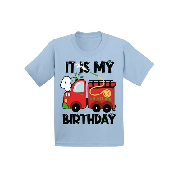 Awkward Styles My Fourth Birthday T-shirt Fire-Truck Toddler Shirt Firefighter Top