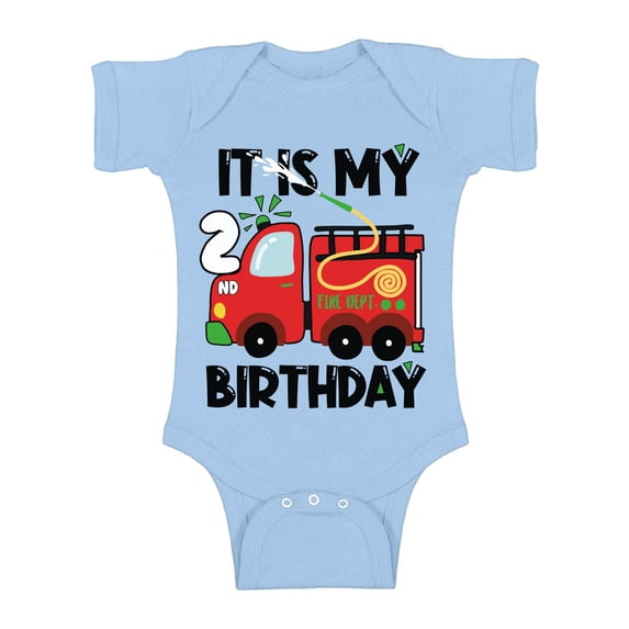Awkward Styles My Second Birthday Baby Bodysuit Fire-Truck Romper Firefighter Top