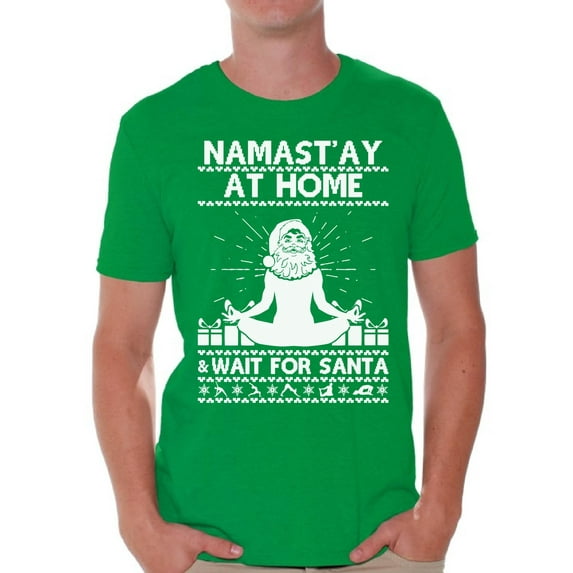 Awkward Styles Namast'ay At Home Wait for Santa Christmas Tshirts for Men Funny Santa Yogi Shirt Christmas Men's Holiday Tee Christmas Shirt Xmas Holiday Top Yoga Lover Xmas Gift