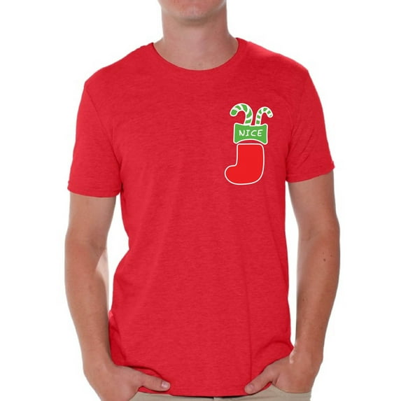 Awkward Styles Nice Christmas Stocking Pocket Tshirt Christmas Pocket Shirts for Men Christmas T Shirt Xmas Stocking Gifts Funny Xmas Tshirts Holiday Outfit Xmas Party T-Shirt Xmas Shirt