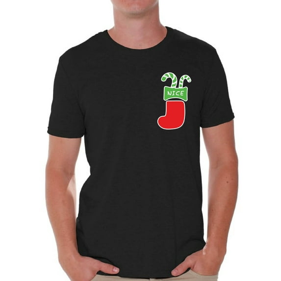 Awkward Styles Nice Christmas Stocking Pocket Tshirt Christmas Pocket Shirts for Men Christmas T Shirt Xmas Stocking Gifts Funny Xmas Tshirts Holiday Outfit Xmas Party T-Shirt Xmas Shirt
