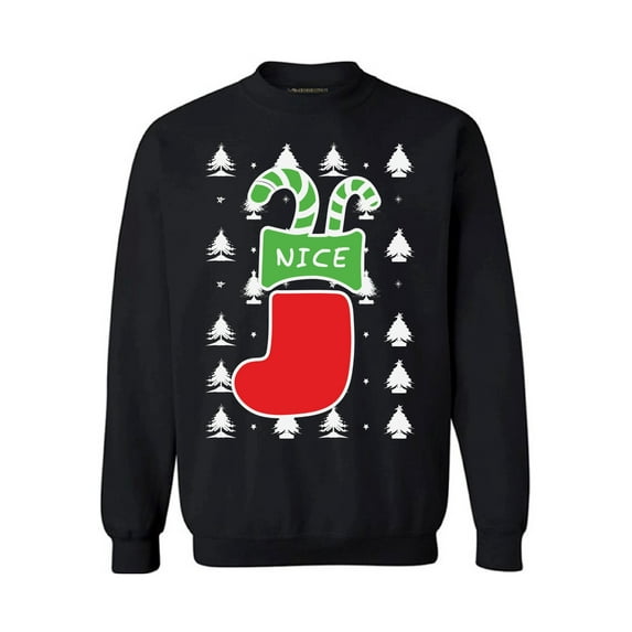 Awkward Styles Nice Christmas Stocking Sweatshirt Funny Naughty or Nice Christmas Stocking Sweater Xmas Stockings Couples Christmas Sweater Xmas Party Outfit Christmas Sweater for Women and Men
