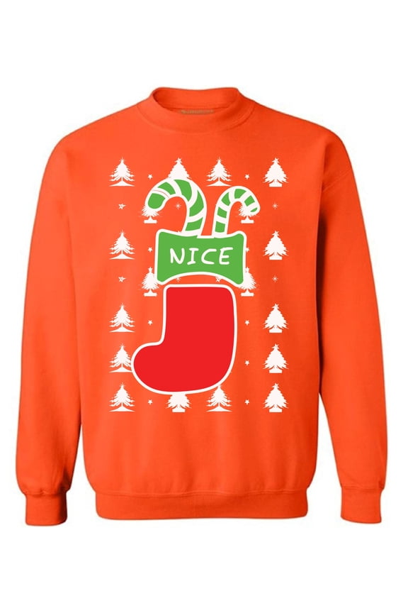 Nice Christmas Stocking Sweatshirt Funny Naughty or Nice Christmas Stocking Sweater Xmas Stockings Couples Christmas Sweater Xmas Party Outfit Christmas Sweater for Women and Men