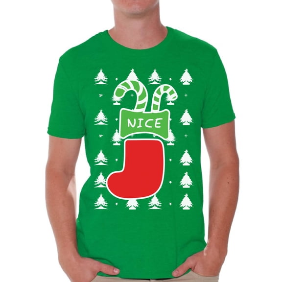 Awkward Styles Nice Christmas Stocking Tshirt for Men Naughty or Nice Shirt Christmas T Shirt Funny Xmas Couple Shirts Christmas Stocking Gifts for Him Christmas Couple T-Shirt Family Xmas Tshirt