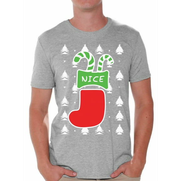 Awkward Styles Nice Christmas Stocking Tshirt for Men Naughty or Nice Shirt Christmas T Shirt Funny Xmas Couple Shirts Christmas Stocking Gifts for Him Christmas Couple T-Shirt Family Xmas Tshirt