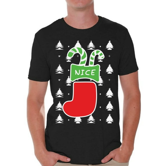 Awkward Styles Nice Christmas Stocking Tshirt for Men Naughty or Nice Shirt Christmas T Shirt Funny Xmas Couple Shirts Christmas Stocking Gifts for Him Christmas Couple T-Shirt Family Xmas Tshirt