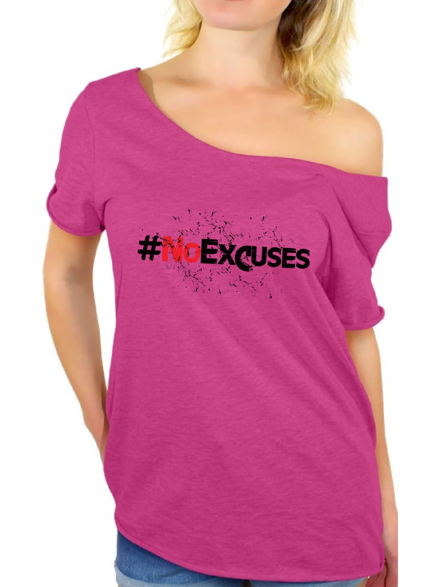 Awkward Styles No Excuses Hashtag Graphic Off Shoulder Tops Tshirt for Women Fitness Gym Workout Motivational Tops - image 1 of 4