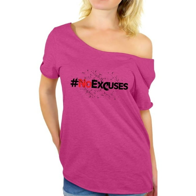 Awkward Styles No Excuses Hashtag Graphic Off Shoulder Tops Tshirt for Women Fitness Gym Workout Motivational Tops