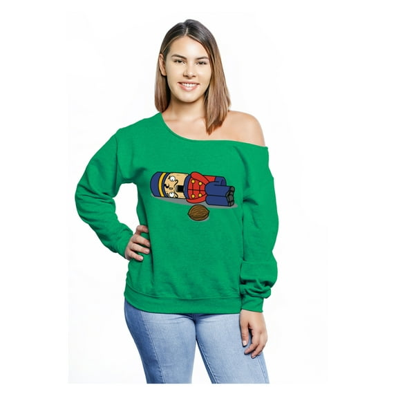 Awkward Styles Nutcracker Off Shoulder Sweatshirt Plus Size Christmas Sweater Matching with Christmas Pajamas Funny Xmas Gifts for Her Women's Christmas Sweater Oversized Holiday Chunky Sweater