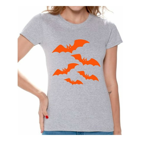 Awkward Styles Orange Bats Tshirt for Women Halloween Bats Shirt Women's Halloween Shirt Funny Cartoon Bats T Shirt Holiday Gifts for Her Halloween Party Outfit Family Trick Or Treat Women's Tshirt