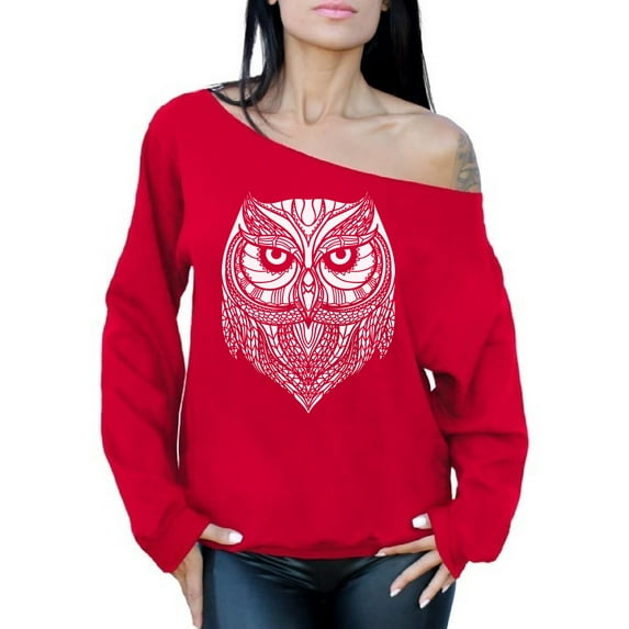 Awkward Styles Owl Off Shoulder Sweatshirt for Women Patterned Oversized Sweater for Ladies Women Indian Fashion Tracery Sweatshirt Indian Pattern Owl Oversized Sweatshirts Animal Sweater