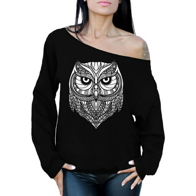 Awkward Styles Owl Off Shoulder Sweatshirt for Women Patterned Oversized Sweater for Ladies Women Indian Fashion Tracery Sweatshirt Indian Pattern Owl