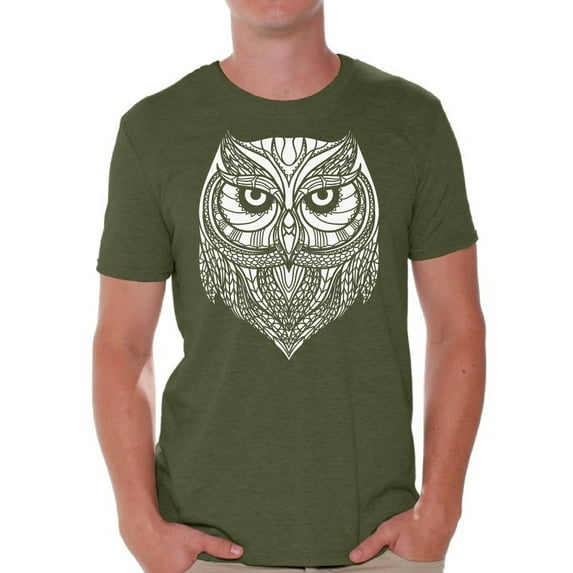 Awkward Styles Owl T Shirt for Men Men's Patterned T Shirts for Men Men's Fashion Collection Tracery Tshirt for Dad Indian Pattern T-Shirt for Men Gifts for Husband Owl Shirts Animal T-Shirt