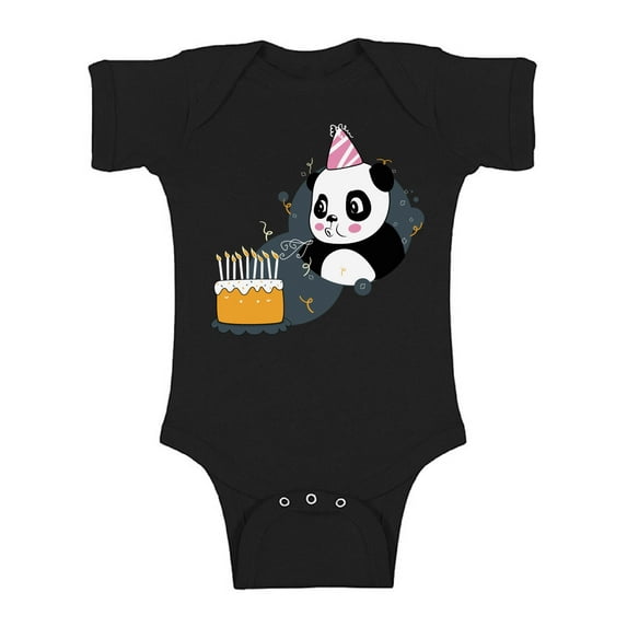 Awkward Styles Panda Birthday Bodysuit Short Sleeve for Newborn Baby Birthday Party Cute Baby Shower Gifts Funny Panda with a Birthday Cake Outfit Panda One Piece Top for Baby Boy Baby Girl