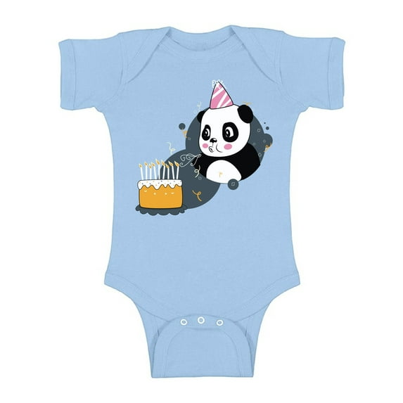 Awkward Styles Panda Birthday Bodysuit Short Sleeve for Newborn Baby Birthday Party Cute Baby Shower Gifts Funny Panda with a Birthday Cake Outfit Panda One Piece Top for Baby Boy Baby Girl