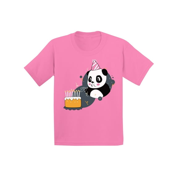 Awkward Styles Panda Birthday Youth Shirt Kids Themed Party Birthday Gifts for Kids Cute Panda with a Birthday Cake Tshirt Funny Birthday Shirts for Boys Funny Birthday Shirts for Girls