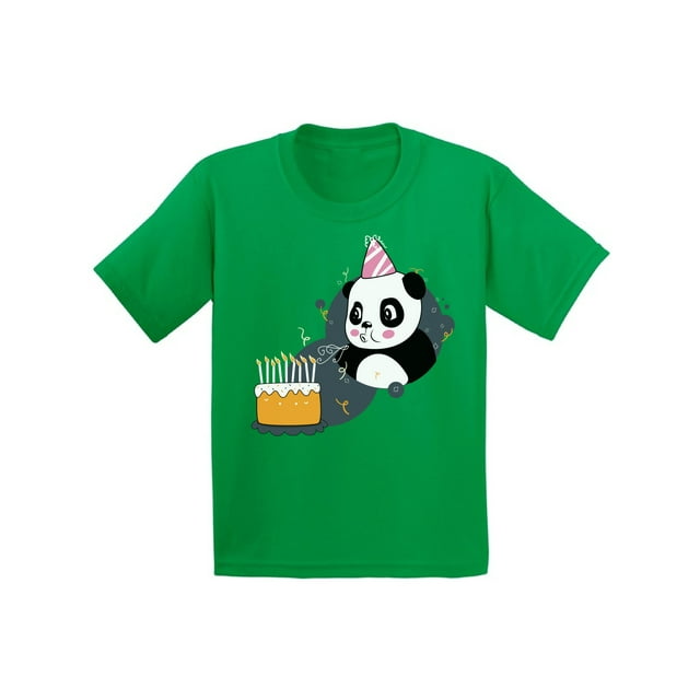 Awkward Styles Panda Birthday Youth Shirt Kids Themed Party Birthday Gifts for Kids Cute Panda with a Birthday Cake Tshirt Funny Birthday Shirts for Boys Funny Birthday Shirts for Girls