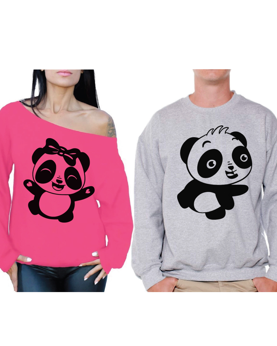 Awkward Styles Panda Couple Sweatshirts Panda Off the Shoulder Sweatshirt for Women Panda Sweater for Men Valentine's Day Gifts Boyfriend Girlfriend Cute Panda Bear Matching Couple Sweatshirts - image 1 of 5
