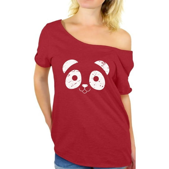 Awkward Styles Panda Face Shirt Panda Bear Off the Shoulder T Shirt Valentine's Day Tshirt for Women Cute Panda Face Women's Shirt Valentine T-Shirt Panda Bear Valentines Day Gift Idea for Her