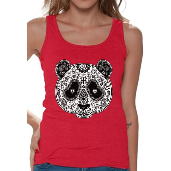 Awkward Styles Panda Skull Tank Top for Women Christian Panda Tank Dia de los Muertos Outfit Day of the Dead Gifts for Her Christian Tank Top Religious Gifts Paisley Panda Tank Top Women's Skull Tank