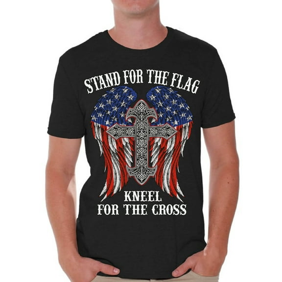 Awkward Styles Patriotic Shirt for Men Stand For the Flag Kneel For the Cross Shirt Proud American T Shirt Proud Christan Mens T-shirt