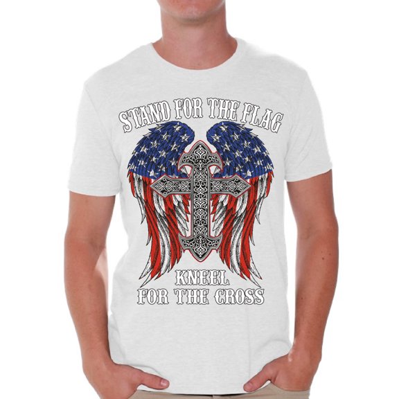 Awkward Styles Patriotic Shirt for Men Stand For the Flag Kneel For the Cross Shirt Proud American T Shirt Proud Christan Mens T-shirt