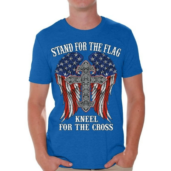 Awkward Styles Patriotic Shirt for Men Stand For the Flag Kneel For the Cross Shirt Proud American T Shirt Proud Christan Mens T-shirt