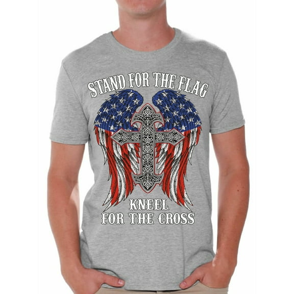 Awkward Styles Patriotic Shirt for Men Stand For the Flag Kneel For the Cross Shirt Proud American T Shirt Proud Christan Mens T-shirt