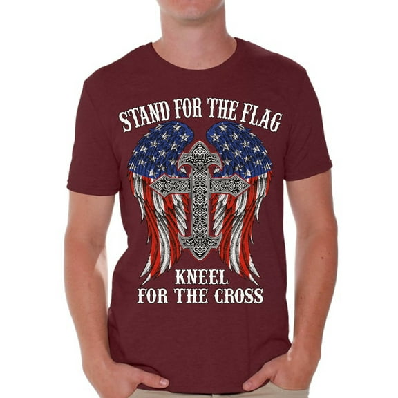 Awkward Styles Patriotic Shirt for Men Stand For the Flag Kneel For the Cross Shirt Proud American T Shirt Proud Christan Mens T-shirt