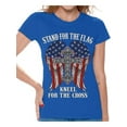 thumbnail image 1 of Awkward Styles Patriotic Shirt for Women's Stand For the Flag Kneel For the Cross Shirt Proud American T Shirt Proud Christan Ladies T-shirt, 1 of 4