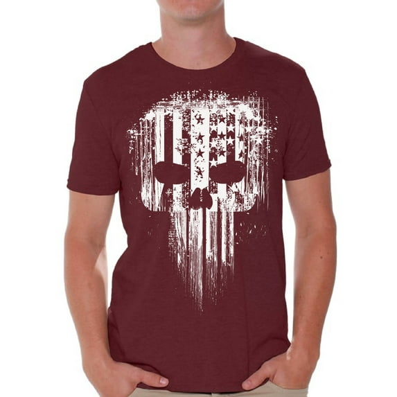 Awkward Styles Patriotic Shirts for Men White Skull T Shirt for Him American Flag Shirts for Husband USA Lovers Gifts Military American Flag American Reaper Men's T Shirt Skeleton Shirts for Men
