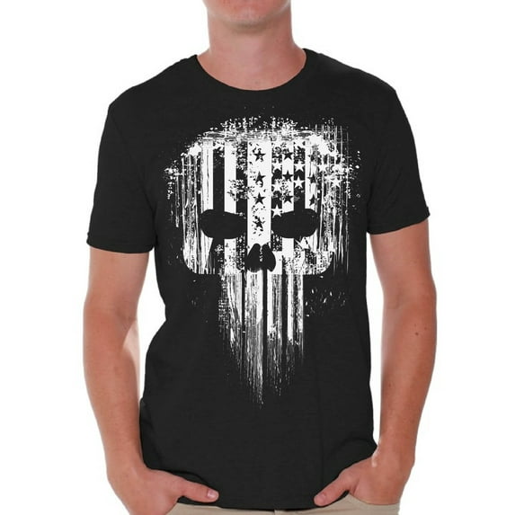 Awkward Styles Patriotic Shirts for Men White Skull T Shirt for Him American Flag Shirts for Husband USA Lovers Gifts Military American Flag American Reaper Men's T Shirt Skeleton Shirts for Men