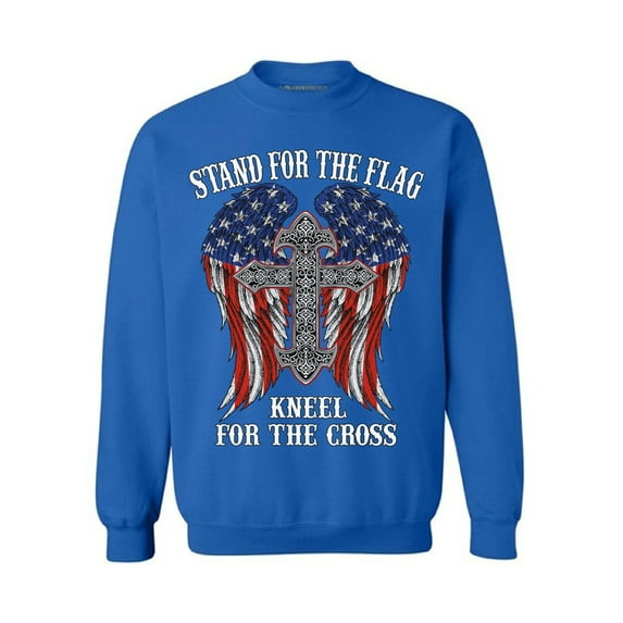 Awkward Styles Patriotic Unisex Crewneck Stand For the Flag Kneel For the Cross Sweater Proud American Mens Crewneck Sweatshirt Proud Christan Ladies Sweatshirt