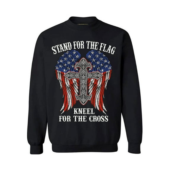 Awkward Styles Patriotic Unisex Crewneck Stand For the Flag Kneel For the Cross Sweater Proud American Mens Crewneck Sweatshirt Proud Christan Ladies Sweatshirt