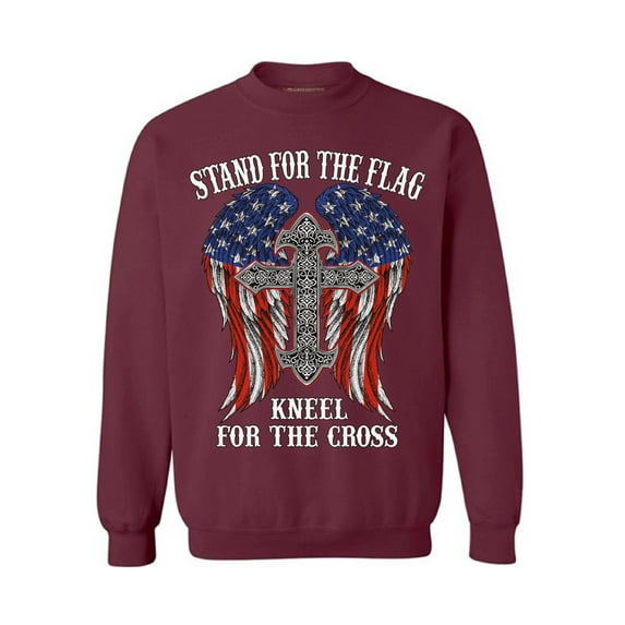 Awkward Styles Patriotic Unisex Crewneck Stand For the Flag Kneel For the Cross Sweater Proud American Mens Crewneck Sweatshirt Proud Christan Ladies Sweatshirt