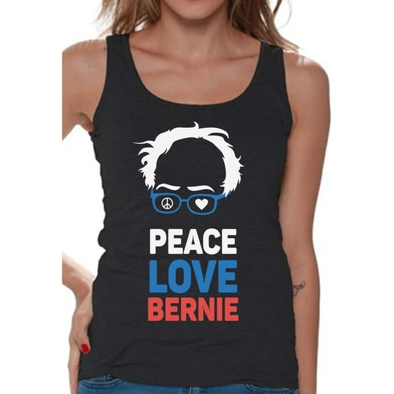 Awkward Styles Peace Love Bernie Ladies Tank Bernie for President Tank Top for Women USA T Shirt United States of America Patriotic Clothing Collection 2020 Choice Peace Love Bernie Fans Gifts Sanders