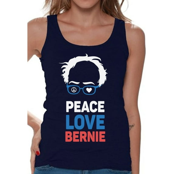 Awkward Styles Peace Love Bernie Ladies Tank Bernie for President Tank Top for Women USA T Shirt United States of America Patriotic Clothing Collection 2020 Choice Peace Love Bernie Fans Gifts Sanders
