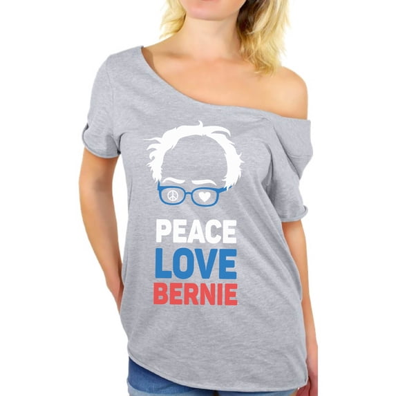 Awkward Styles Peace Love Bernie Off Shoulder Shirt Democratic Party President Election United States of America Patriotic Clothing Collection 2020 Choice Peace Love Bernie Fans Gifts Oversized Shirt