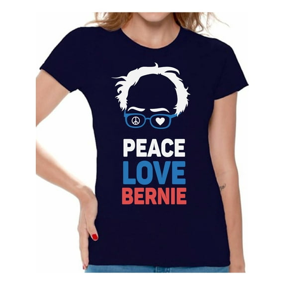 Awkward Styles Peace Love Bernie Women T Shirt Bernie 2020 Elections Ladies USA Bernie T Shirt United States of America Patriotic Clothing Collection 2020 Choice Peace Love Bernie Fans Gifts for Mom