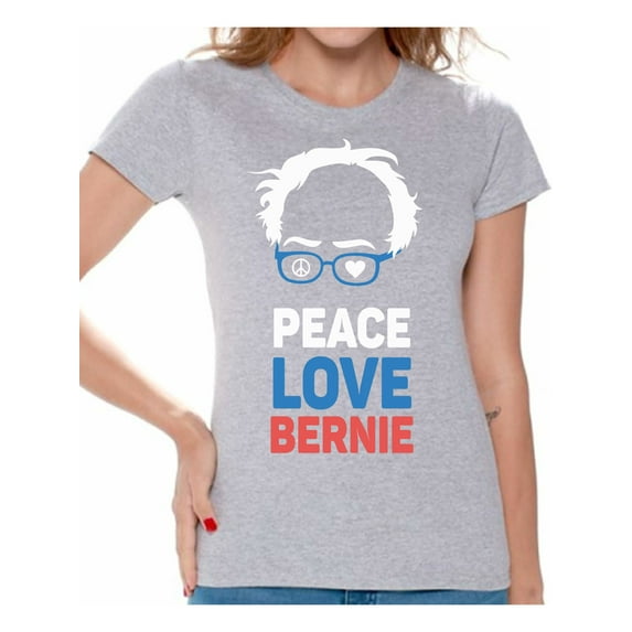 Awkward Styles Peace Love Bernie Women T Shirt Bernie 2020 Elections Ladies USA Bernie T Shirt United States of America Patriotic Clothing Collection 2020 Choice Peace Love Bernie Fans Gifts for Mom