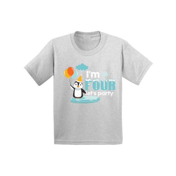 Awkward Styles Penguin Birthday Party Animal Themed Party Clothes Birthday Gift I am Four 4th Birthday Toddler Shirt for Kids 4th B Day Penguin Party Birthday Shirt for Boys Shirts for Girls