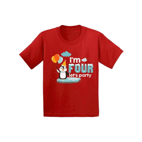 Awkward Styles Penguin Birthday Party Animal Themed Party Clothes Birthday Gift I am Four 4th Birthday Toddler Shirt for Kids 4th B Day Penguin Party Birthday Shirt for Boys Shirts for Girls