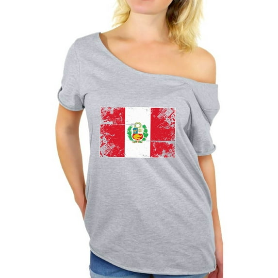 Awkward Styles Peru Flag Off Shoulder Shirt Women's Peru Baggy Shirt Peru Shirts for Women Peruvian Soccer Gifts for Her Peru 2018 Dolman Top Gifts from Peru Cute Peru Baggy Tshirt