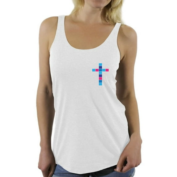 Awkward Styles Pink and Blue Cross Racerback Tank Tops for Women Christian Clothes for Ladies Jesus Womens Racerback Tank Top Jesus Clothing Christian Cross Tanks T Shirt for Her Cross Ladies Shirt