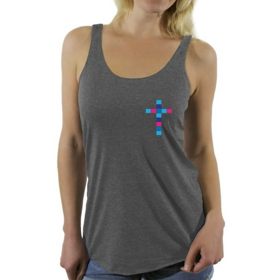 Awkward Styles Pink and Blue Cross Racerback Tank Tops for Women Christian Clothes for Ladies Jesus Womens Racerback Tank Top Jesus Clothing Christian Cross Tanks T Shirt for Her Cross Ladies Shirt