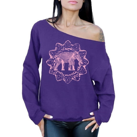 Awkward Styles Pink Elephant Off The Shoulder Sweatshirt for Women Patterned Oversized Sweater Women Fashion Tracery Sweatshirt Indian Pattern Elephant Oversized Sweatshirts Animal Sweater