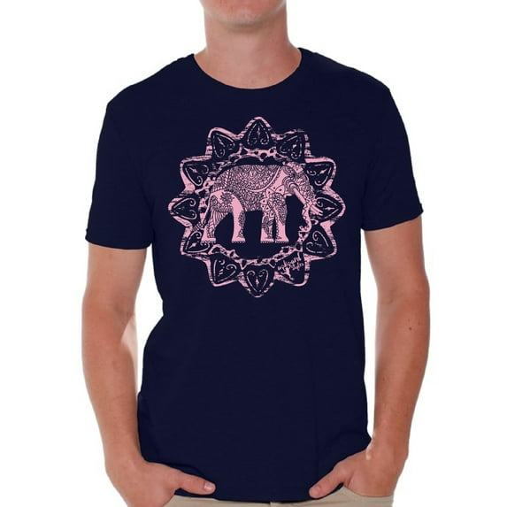 Awkward Styles Pink Elephant T Shirt for Men Patterned Shirts for Men Men's Fashion Collection Tracery Tshirt for Dad Indian Pattern T-Shirt for Men Gifts for Husband Elephant Shirts Animal T-Shirt