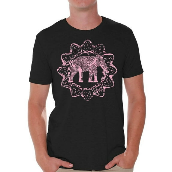 Awkward Styles Pink Elephant T Shirt for Men Patterned Shirts for Men Men's Fashion Collection Tracery Tshirt for Dad Indian Pattern T-Shirt for Men Gifts for Husband Elephant Shirts Animal T-Shirt