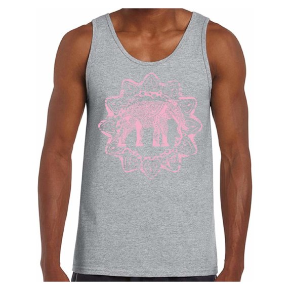 Awkward Styles Pink Elephant Tank Top for Men Patterned Tanks for Men Men's Fashion Collection Tracery Tank Top for Dad Indian Pattern T-Shirt for Men Gifts for Husband Elephant Shirts Animal T-Shirt
