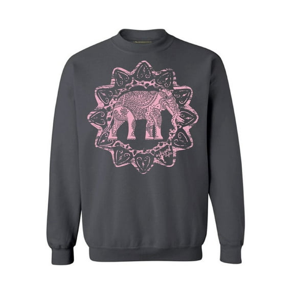 Awkward Styles Pink Elephant Unisex Crewneck Patterned Crewneck for Women Elephant Sweater for Him Tracery Sweater Indian Pattern Crewneck Elephant Crewnecks Animal Sweatshirt Animals Crewneck